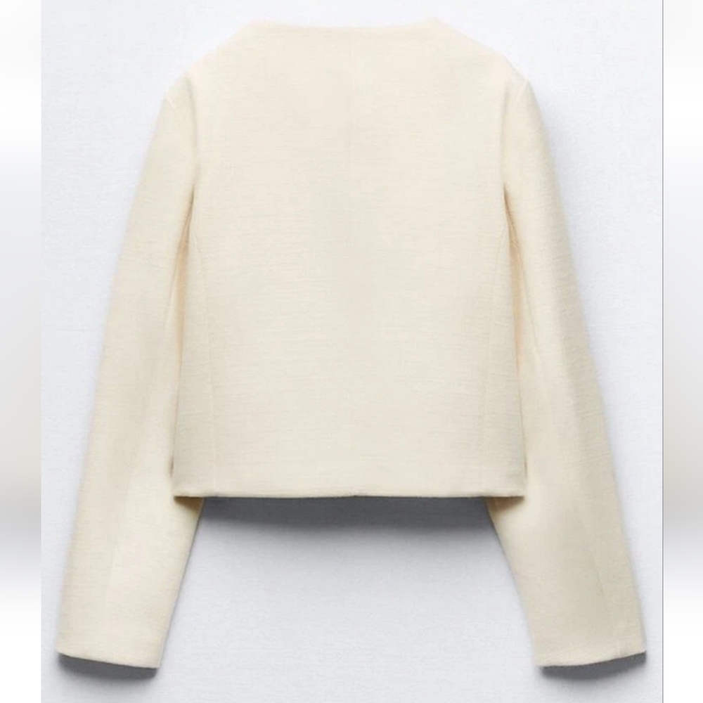 Zara Tweed Cropped Blazer Jacket Size S - Picture 12 of 16